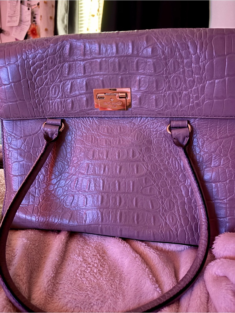 Kate Spade Croc-Embossed Shoulder Bag in Grey with silver Hardware